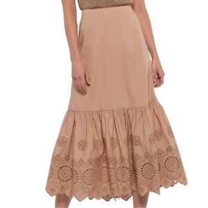 Anthropologie Moon River Tan Eyelet Midi Skirt
